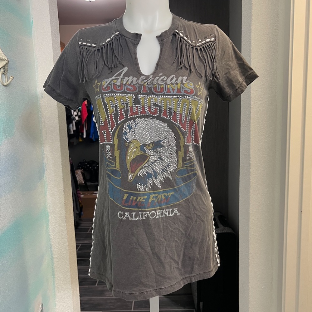 NWOT Affliction American Customs Bling Short Sleeve Top